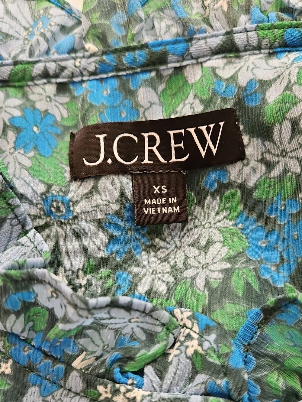 J Crew Ruffle Trim Hyacinth Fields Short Sleeve Top Size XS